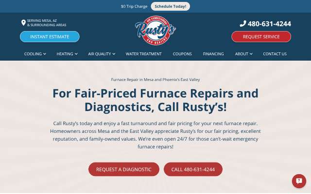 Rusty's Air Conditioning And Heating's page as the assistant saw it