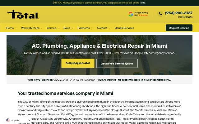 Total Repair Pros's page as the assistant saw it