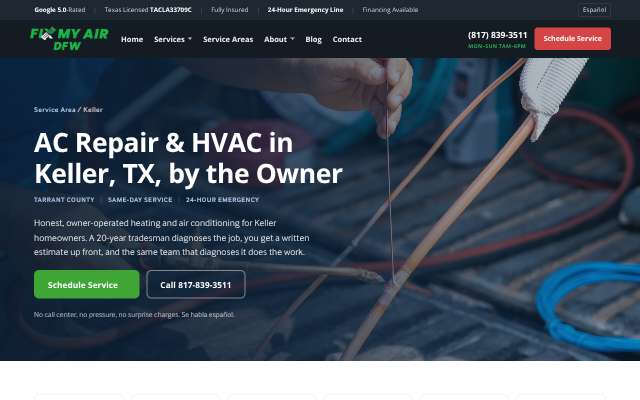 Fix My Air DFW's page as the assistant saw it
