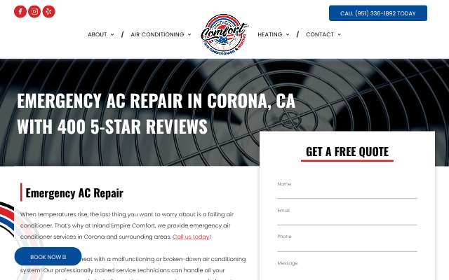 Inland Empire Comfort's page as the assistant saw it