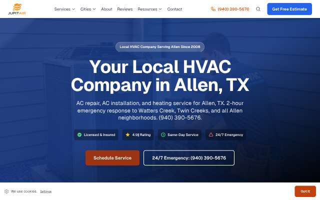 Jupitair HVAC's page as the assistant saw it