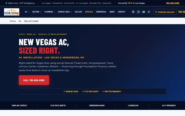 Five Star Mechanical's page as the assistant saw it