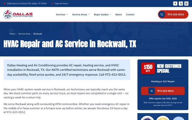 Dallas Heating and Air Conditioning's page as the assistant saw it