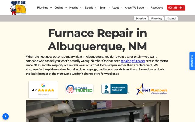 Page cited for Number One Plumbing, AC, Solar & Electric