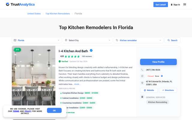 I-4 Kitchen and Bath's page as the assistant saw it