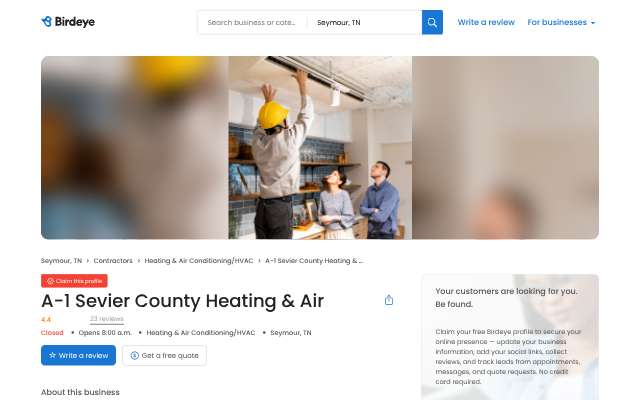 A-1 Sevier County Heating & Air's page as the assistant saw it