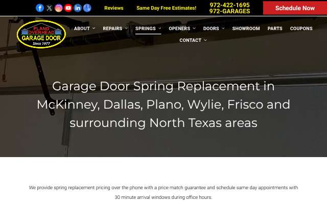 Plano Overhead Garage Door's page as the assistant saw it