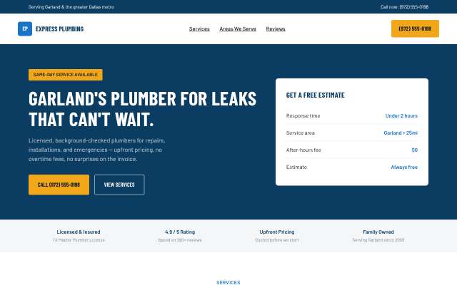 Express Plumbing Services's page as the assistant saw it