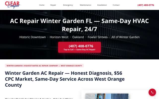 Clear Comfort Air Conditioning & Heating - Orlando's page as the assistant saw it