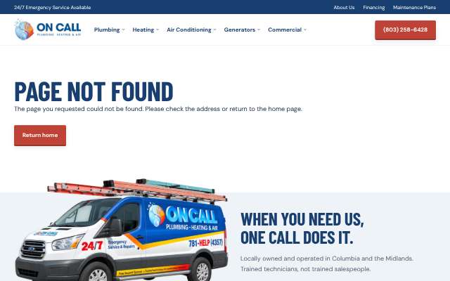 On Call Plumbing Heating & Air's page as the assistant saw it
