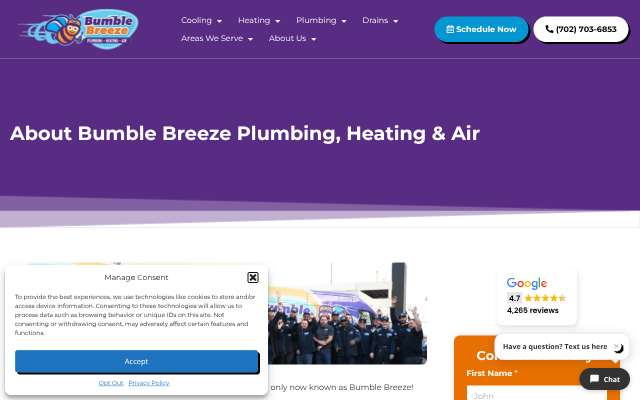 Bumble Breeze Plumbing, Heating & Air's page as the assistant saw it
