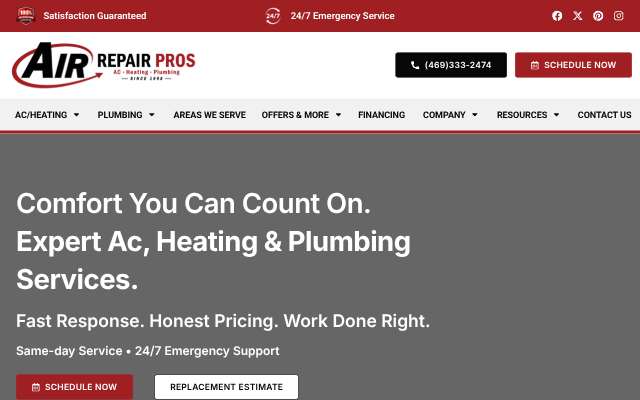 Air Repair Pros's page as the assistant saw it