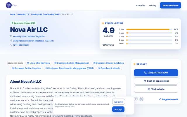 Nova Air LLC's page as the assistant saw it