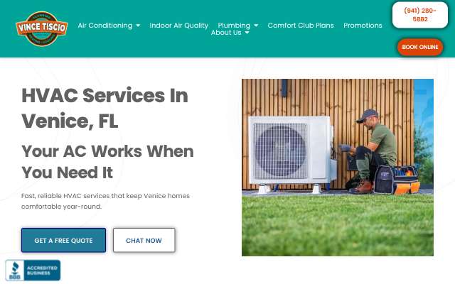Vince Tiscio Air Conditioning's page as the assistant saw it