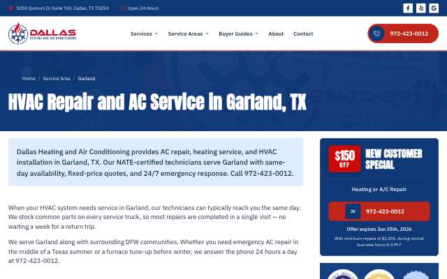 Dallas Heating and Air Conditioning's page as the assistant saw it