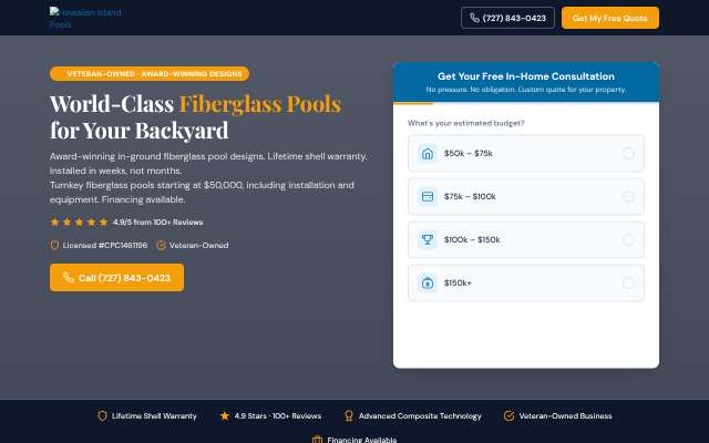 Hawaiian Island Pools's page as the assistant saw it
