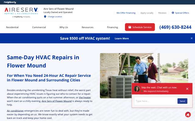 Aire Serv of Flower Mound's page as the assistant saw it