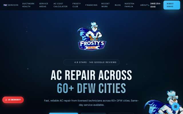 Frosty's HVAC's page as the assistant saw it