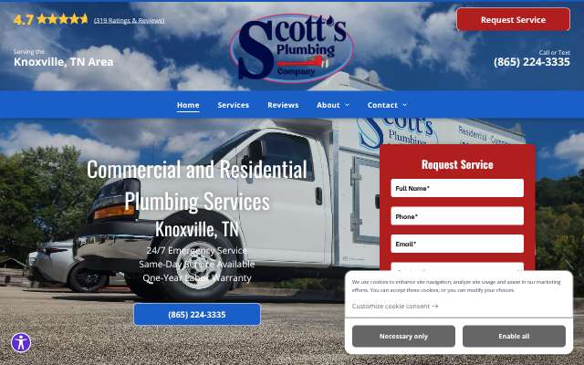 Scott's Plumbing Company's page as the assistant saw it