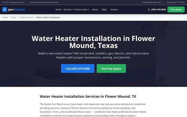 Joe's Plumber's page as the assistant saw it