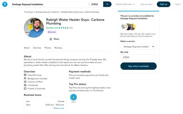 Page cited for Carbone Plumbing