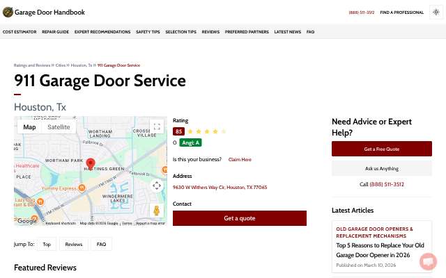 911 Garage Door Service's page as the assistant saw it