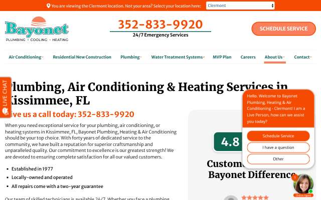 Bayonet Plumbing Heating & Air Conditioning's page as the assistant saw it