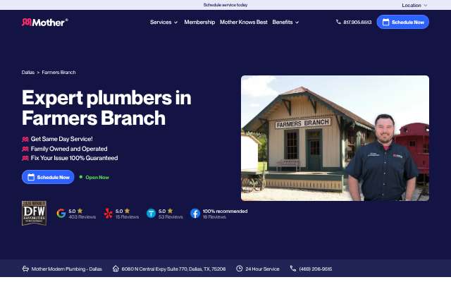 Mother Modern Plumbing's page as the assistant saw it