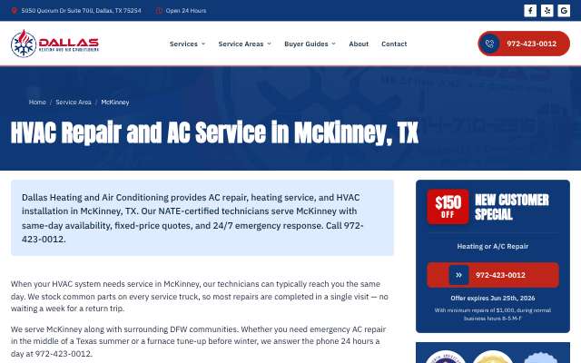 Dallas Heating and Air Conditioning's page as the assistant saw it