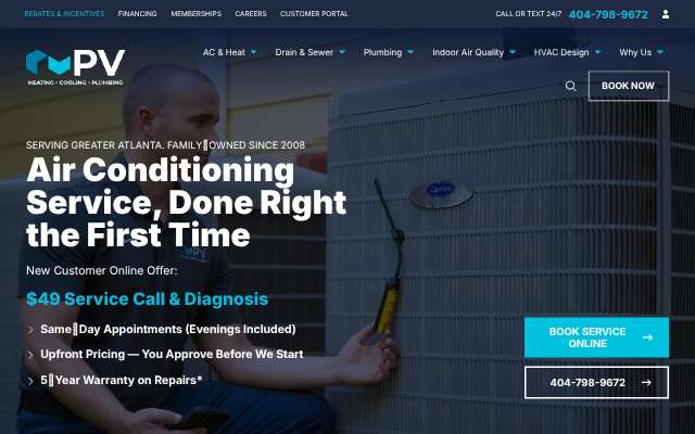 PV Heating, Cooling & Plumbing's page as the assistant saw it