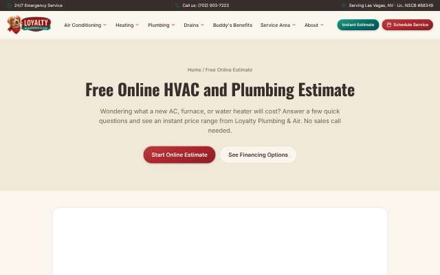 Loyalty Plumbing & Air's page as the assistant saw it