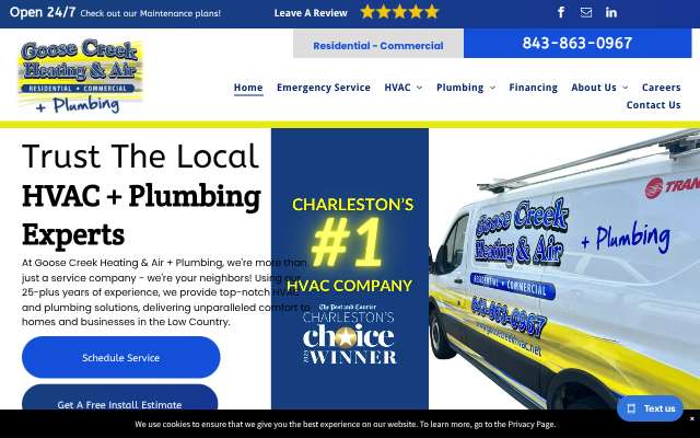 Goose Creek Heating & Air's page as the assistant saw it