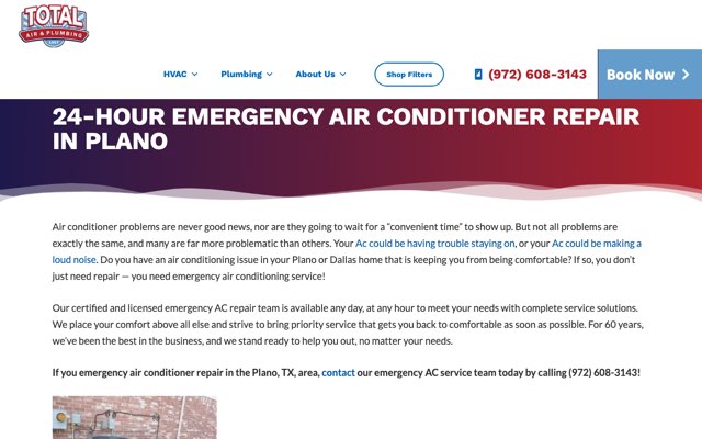 Total Air & Heat's page as the assistant saw it