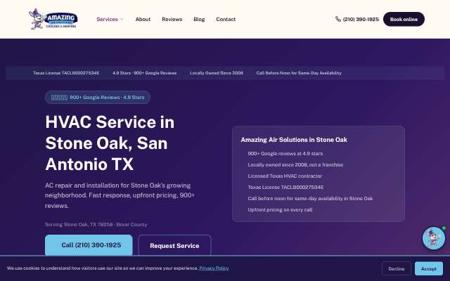 Amazing Air Solutions's page as the assistant saw it