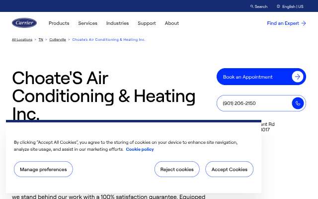 Choate's Air Conditioning & Heating's page as the assistant saw it