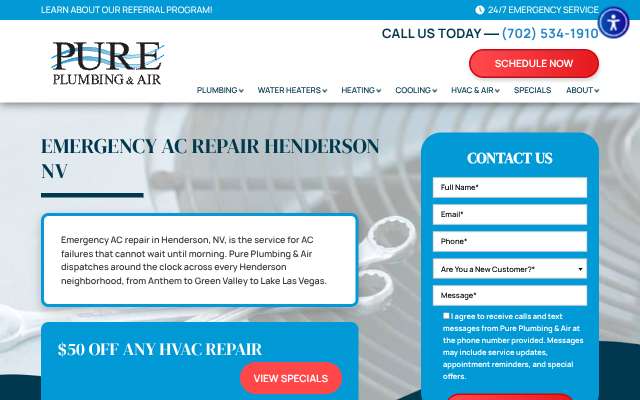 Pure Plumbing & Air's page as the assistant saw it