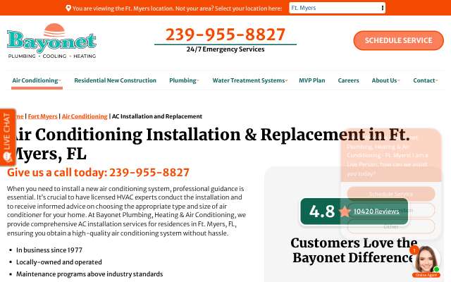 Bayonet Plumbing, Heating & Air Conditioning's page as the assistant saw it