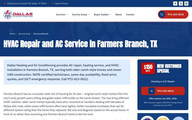 Dallas Heating and Air Conditioning's page as the assistant saw it
