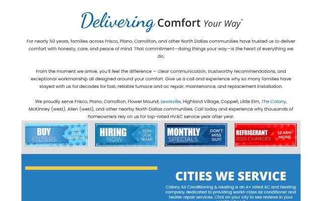 Colony Air Conditioning & Heating's page as the assistant saw it