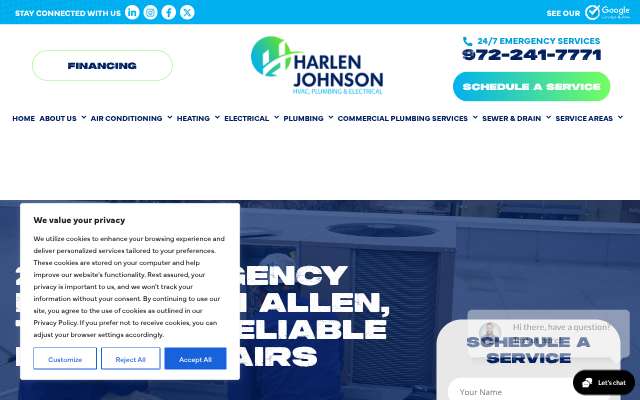 Harlen Johnson Plumbing's page as the assistant saw it