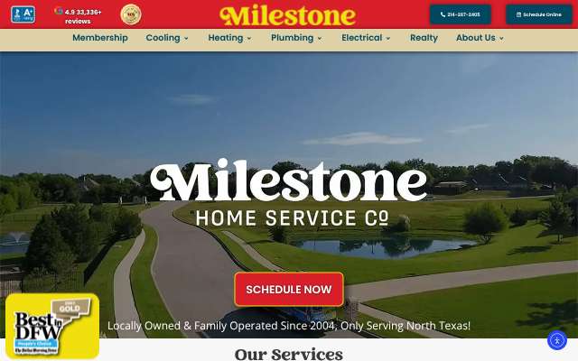 Milestone Electric, A/C, and Plumbing's page as the assistant saw it