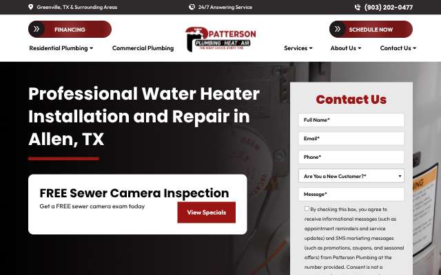 Patterson Plumbing's page as the assistant saw it