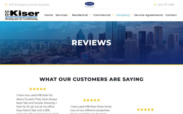 M.B. Kiser Heating and Air Conditioning's page as the assistant saw it