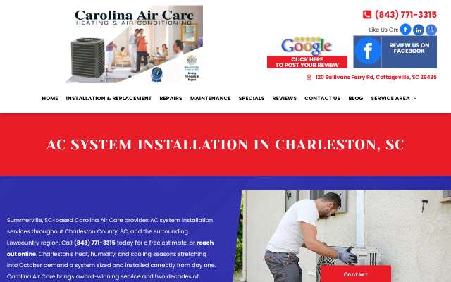 Carolina Air Care's page as the assistant saw it