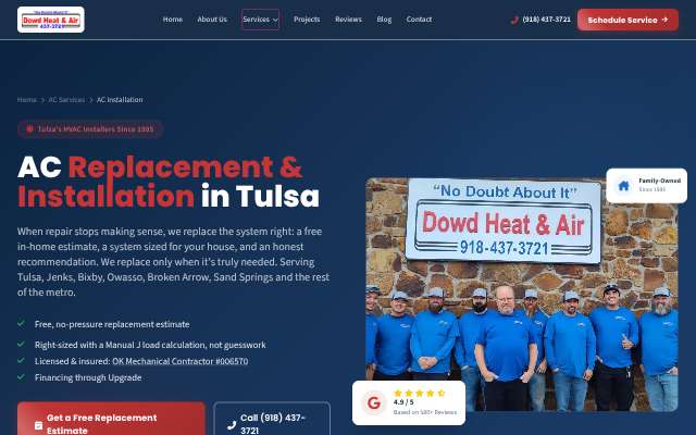 Dowd Heat and Air's page as the assistant saw it
