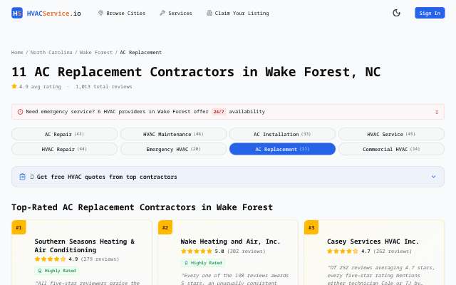 HVACService.io's page as the assistant saw it