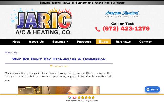 JARIC A/C & Heating (Jaric AC Services LLC)'s page as the assistant saw it