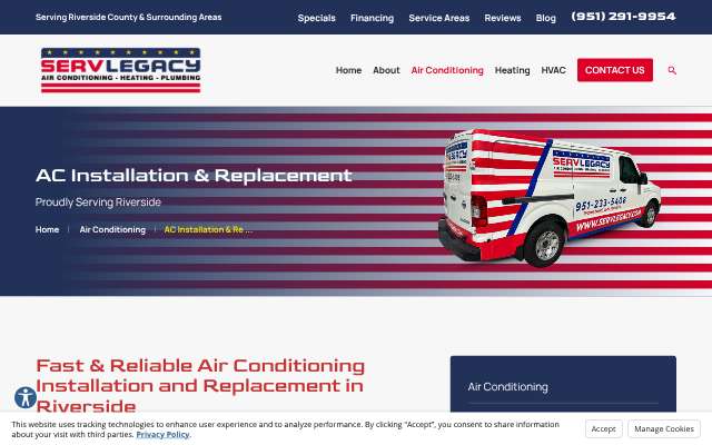 ServLegacy Air Conditioning and Heating's page as the assistant saw it