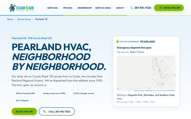 Clear the Air Cooling & Heating's page as the assistant saw it