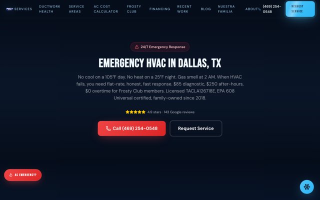 Frosty's HVAC's page as the assistant saw it